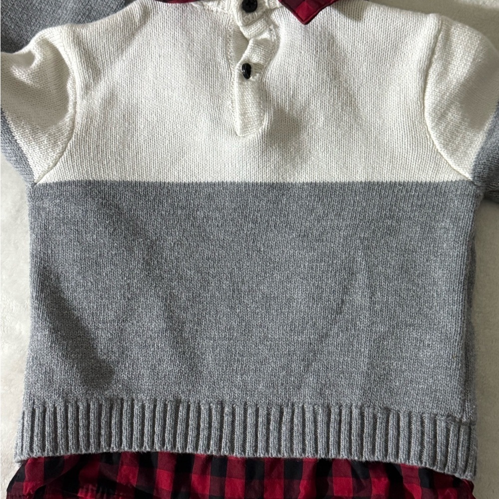Wonder Nation Gray Bear Sweater with Red Plaid Accents - Picture 9 of 12